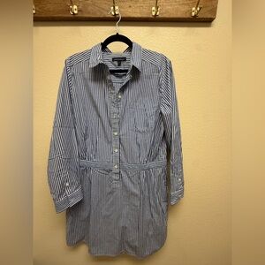 Banana Republic Blue and White Striped Women’s Button-Down Shirt Dress